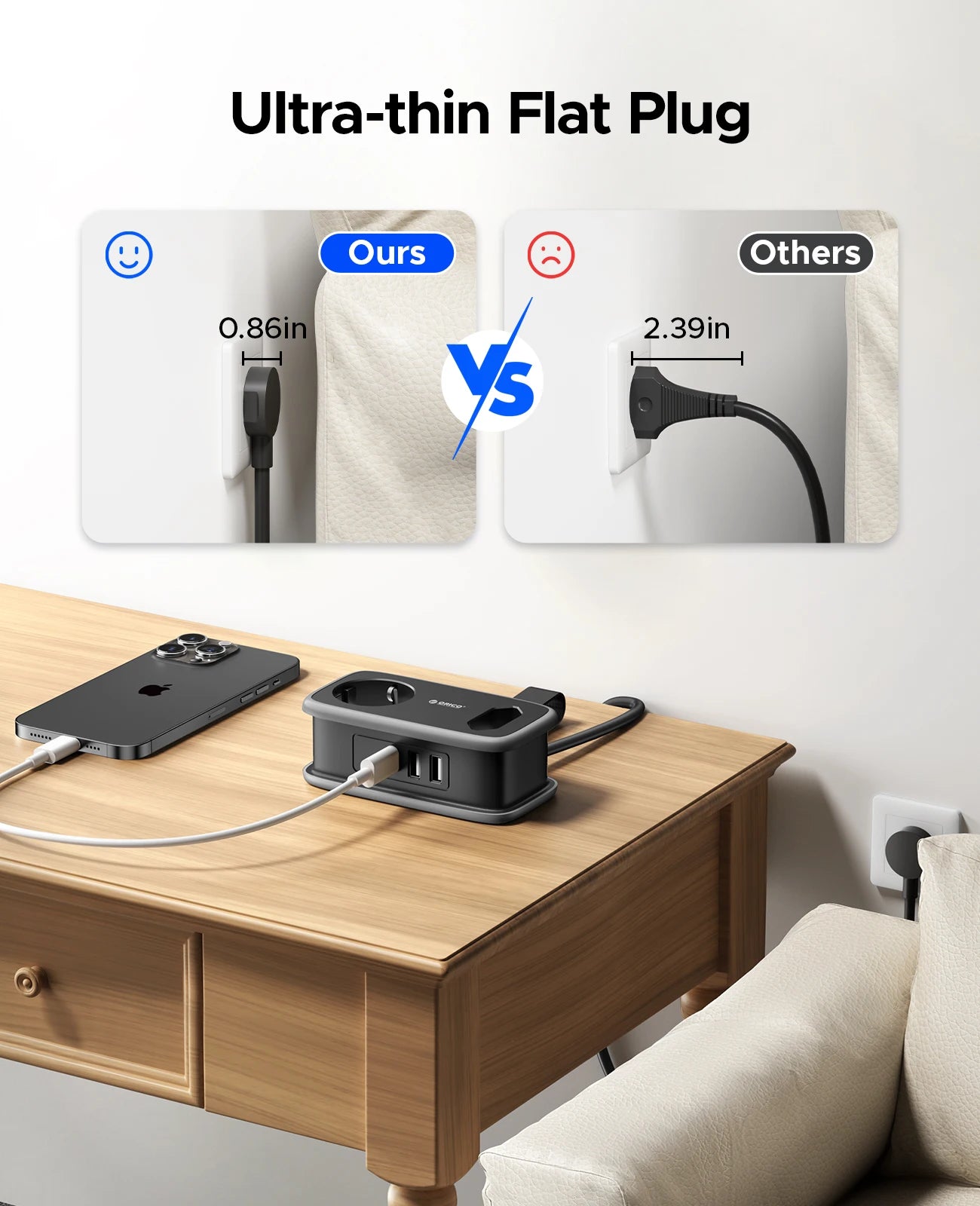 Extensão de Tomada Portátil e Cabo Retrátil ORICO 5 em 1