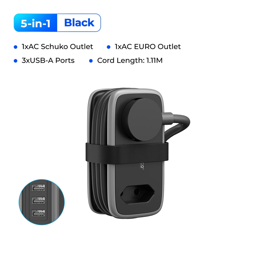 Extensão de Tomada Portátil e Cabo Retrátil ORICO 5 em 1