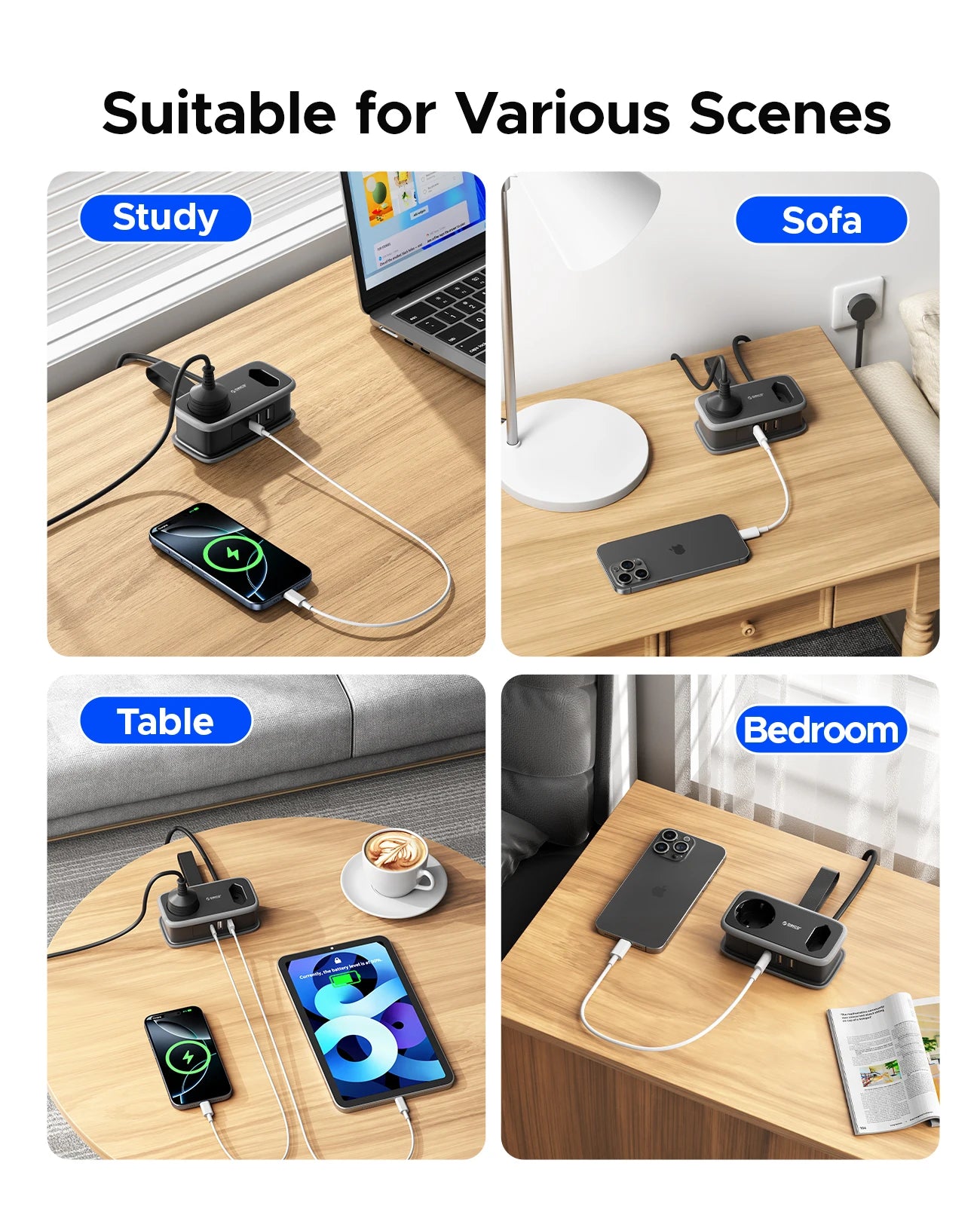 Extensão de Tomada Portátil e Cabo Retrátil ORICO 5 em 1