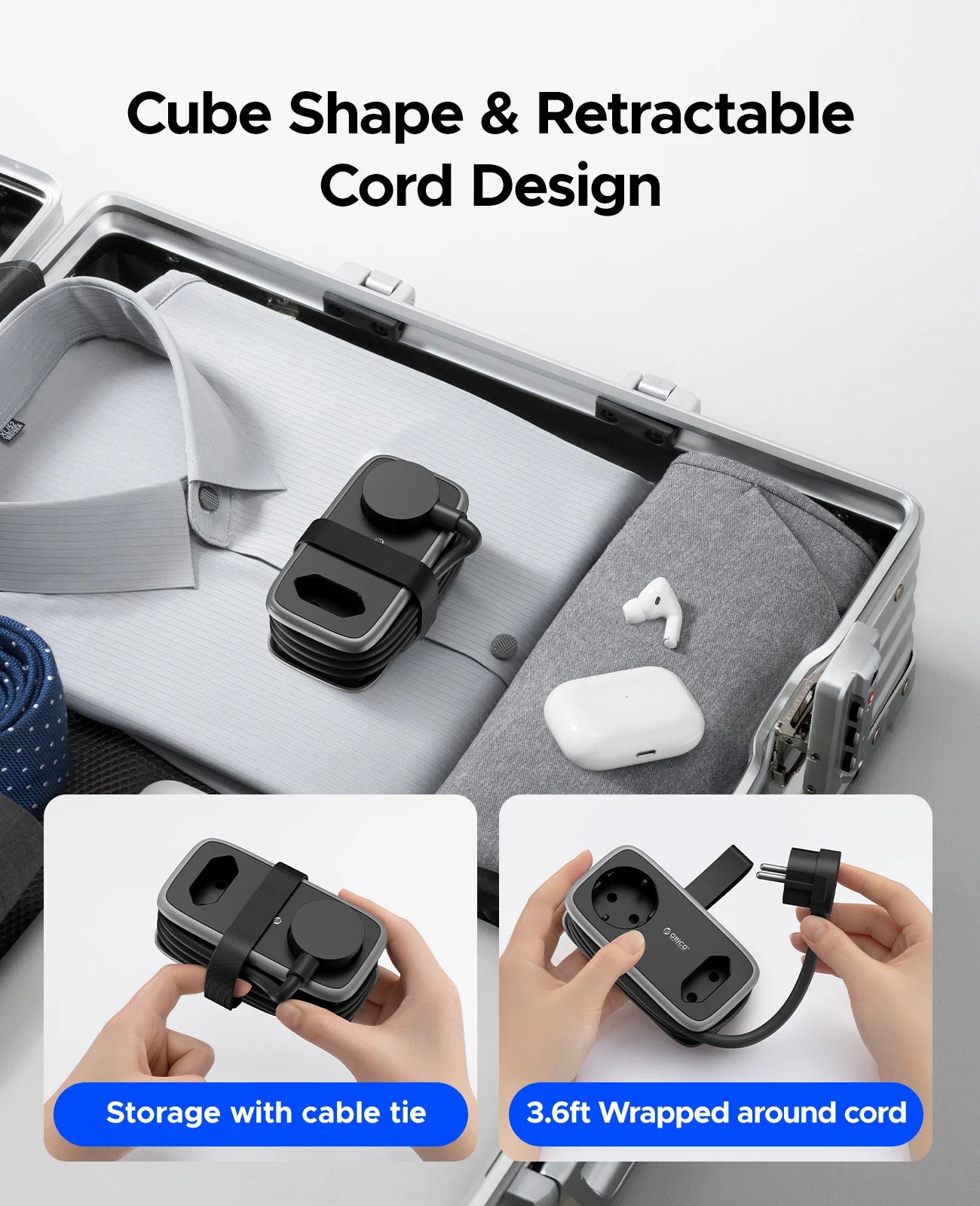 Extensão de Tomada Portátil e Cabo Retrátil ORICO 5 em 1