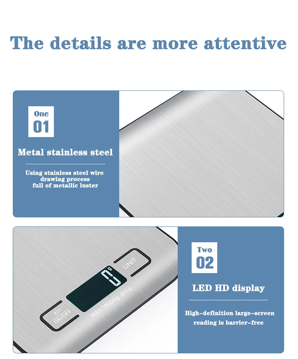 Balança Digital de Cozinha Aço Inox com Display LCD (Precisão 1g)