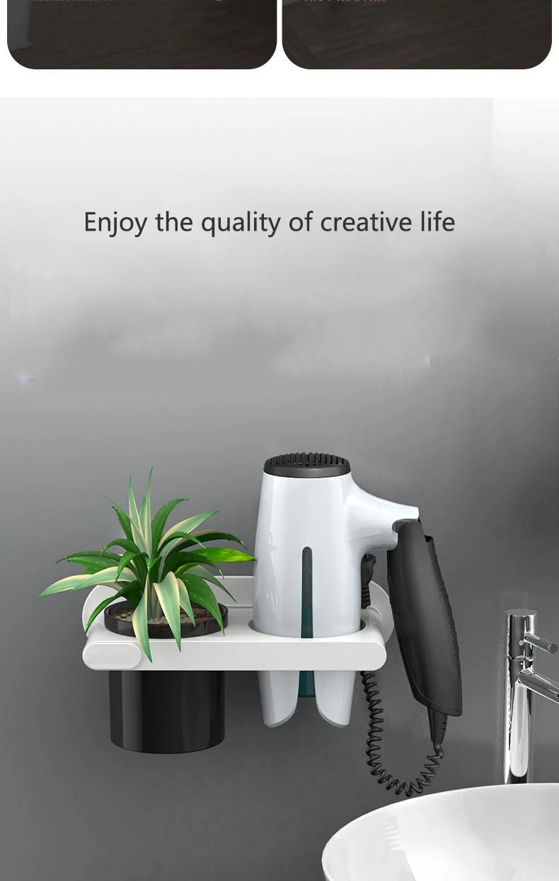 Organizador de Banheiro Porta Secador de Cabelo com Fixação Adesiva