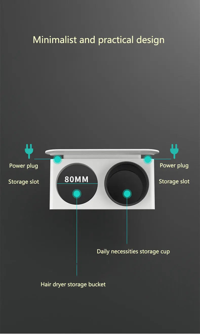 Organizador de Banheiro Porta Secador de Cabelo com Fixação Adesiva