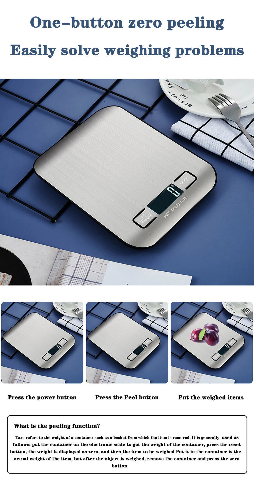 Balança Digital de Cozinha Aço Inox com Display LCD (Precisão 1g)