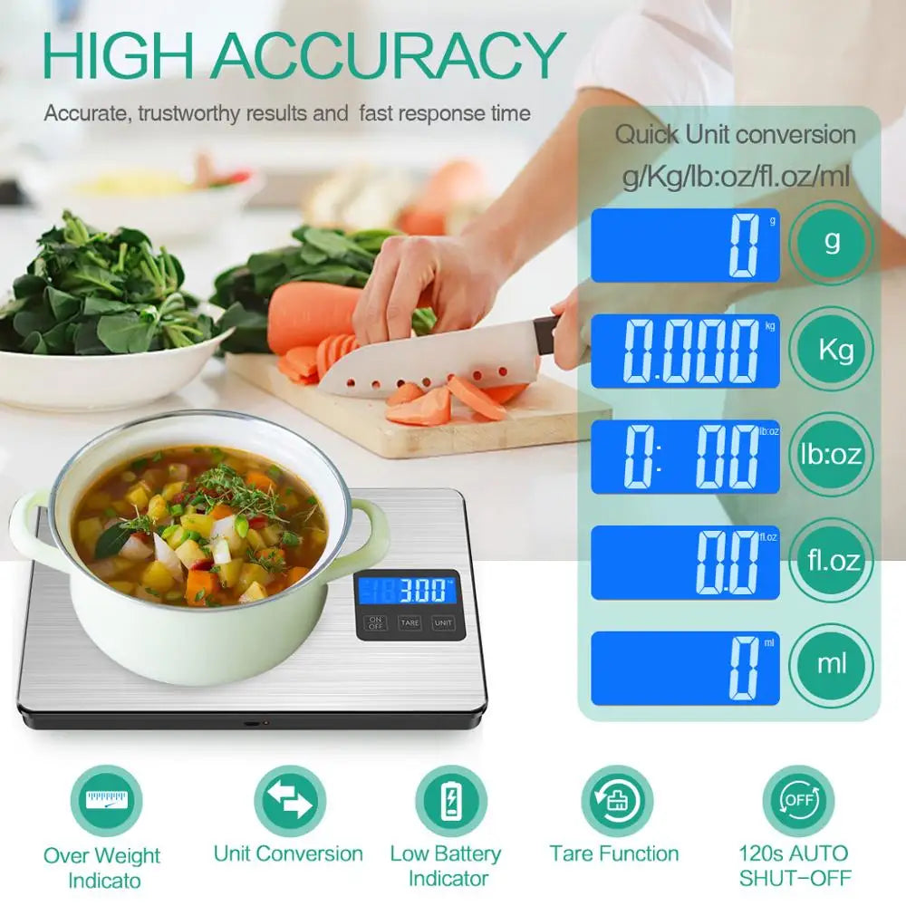 Balança Digital de Cozinha 15kg: Display LCD para Culinária e Panificação