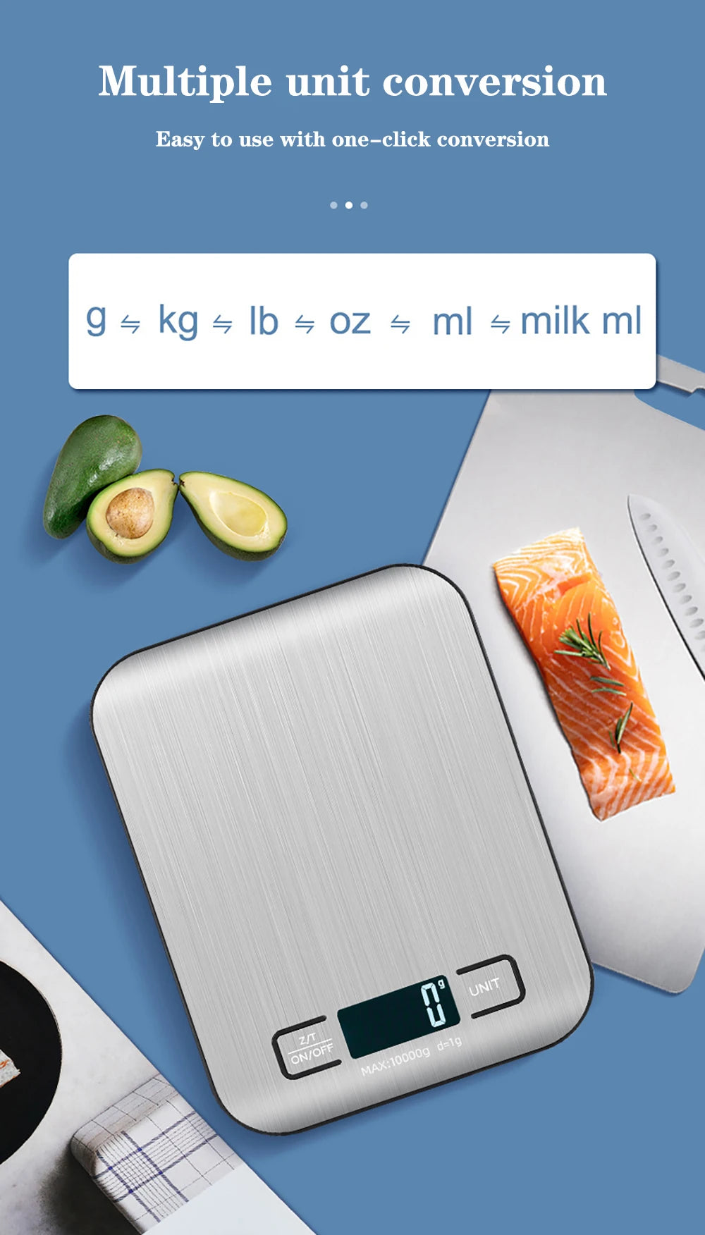 Balança Digital de Cozinha Aço Inox com Display LCD (Precisão 1g)