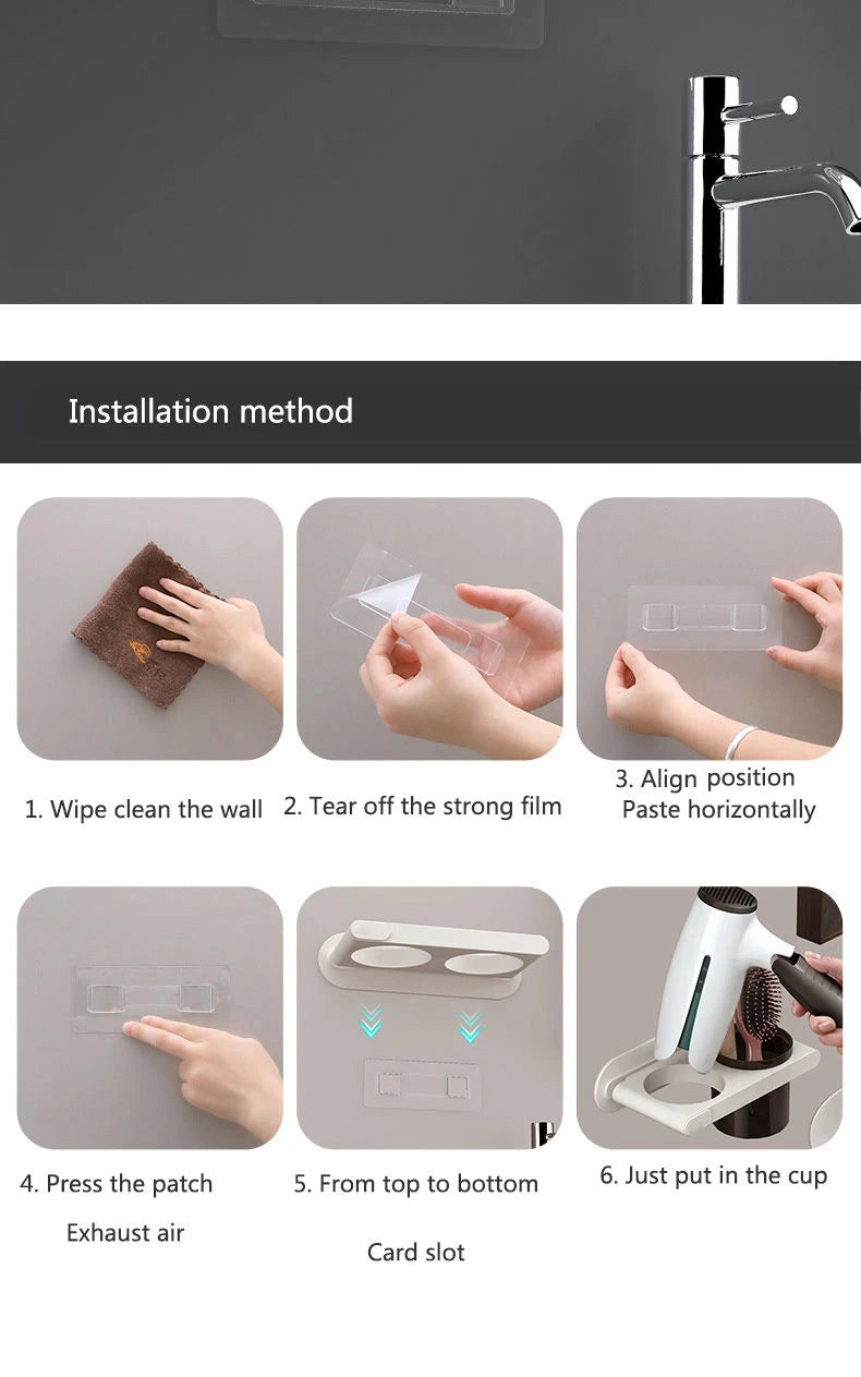 Organizador de Banheiro Porta Secador de Cabelo com Fixação Adesiva