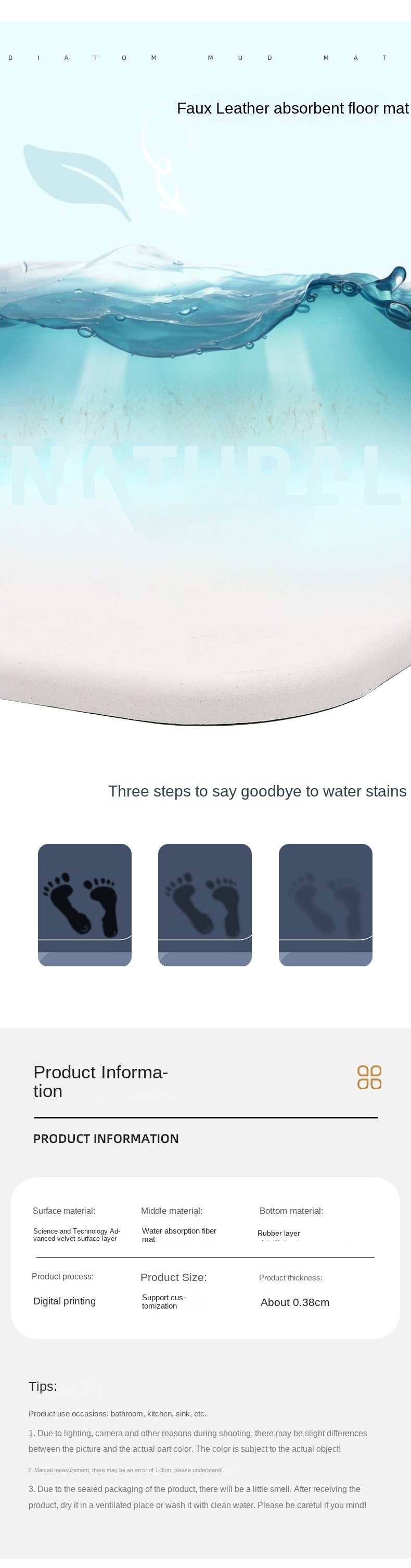 Tapete Confortável para Banheiro e Cozinha (Não Escorrega)