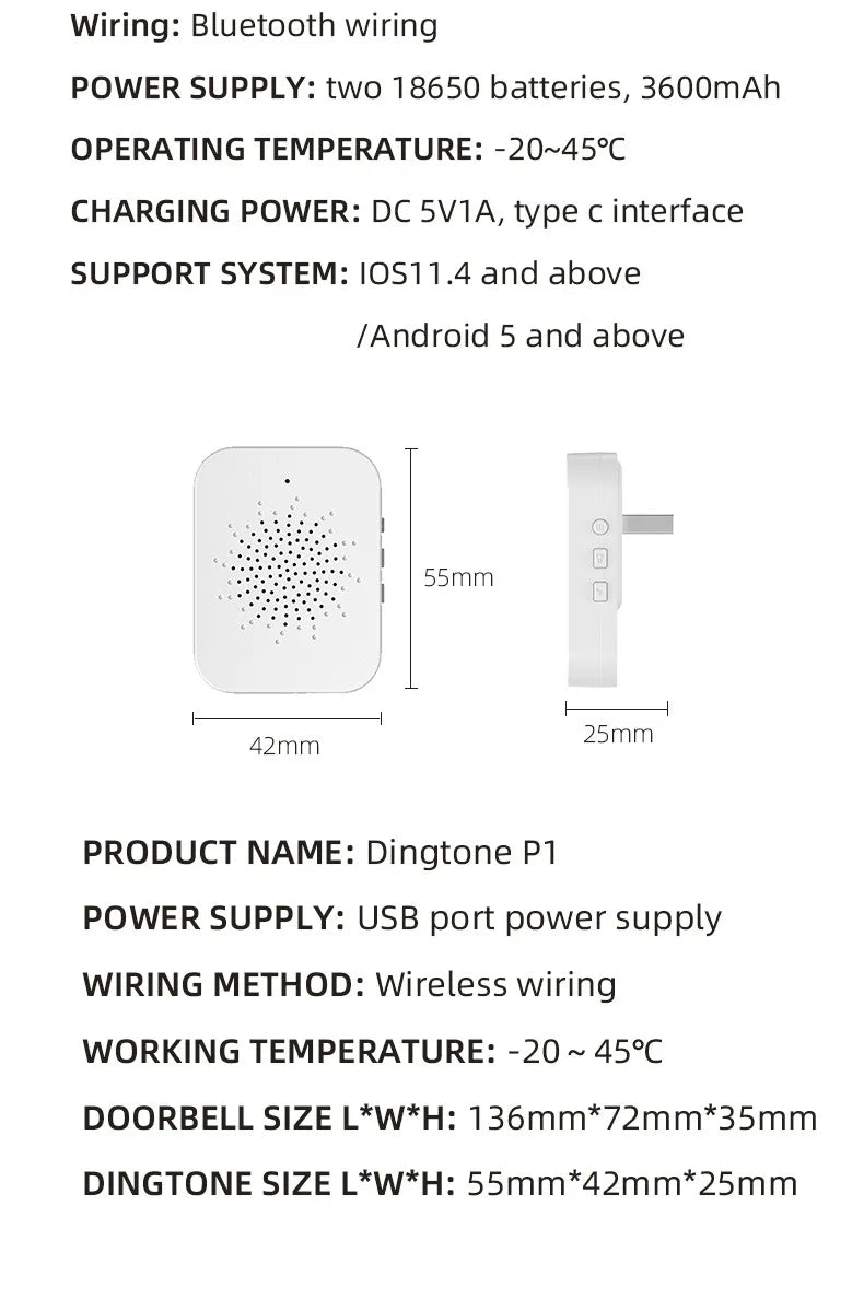 Campainha à Prova d'Água com Câmera Wifi e Carregamento Solar