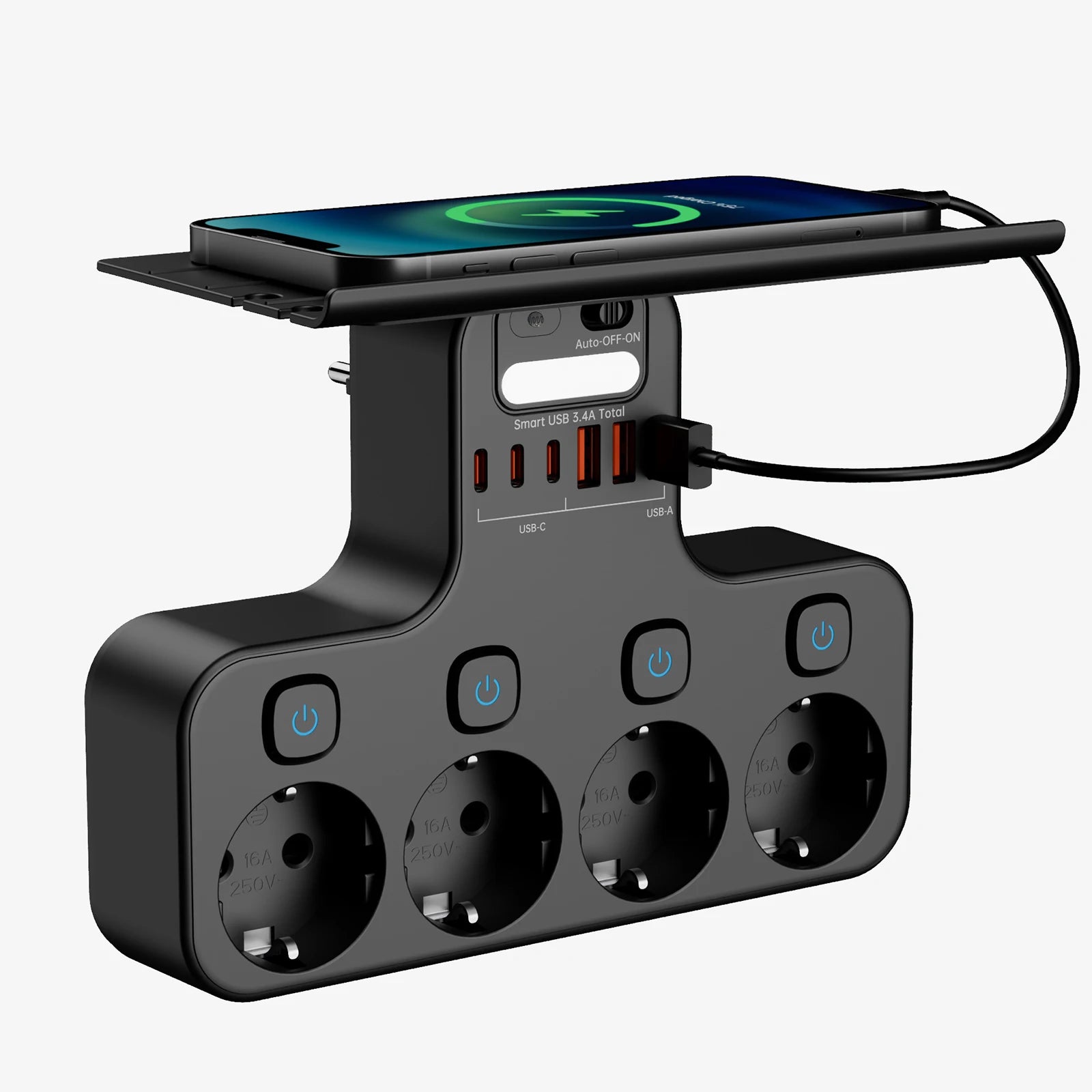 Extensão de Tomada Inteligente com Interruptores Individuais, Portas USB e USB-C