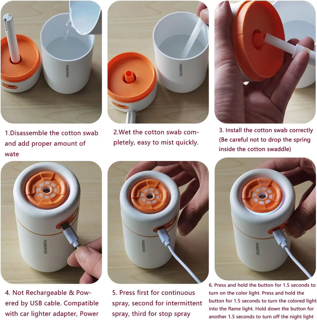 Umidificador Ultrassônico Portátil USB para Casa e Carro (Luz LED)