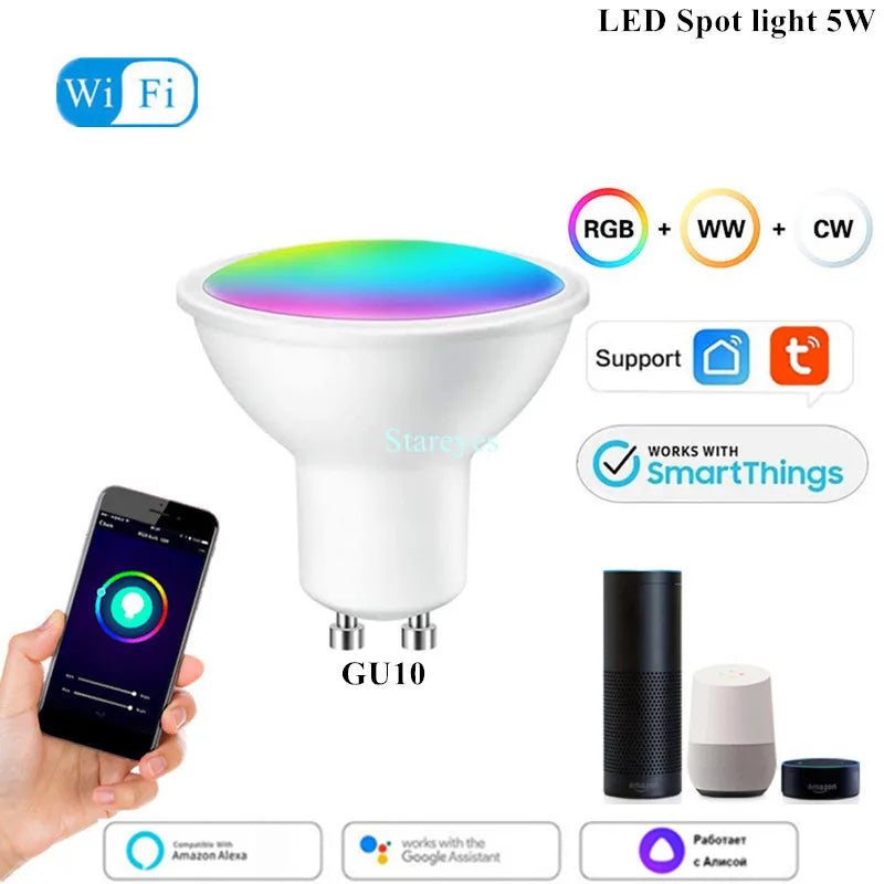 Lâmpada LED Inteligente Wifi/Zigbee RGB + CCT (E27, E14 ou GU10)