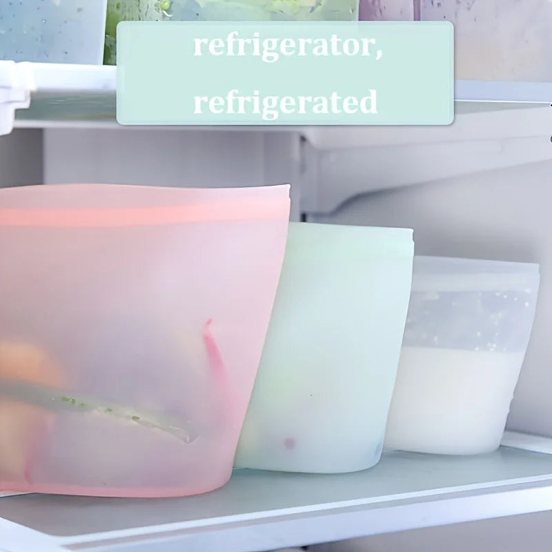 Kit 3 Sacos de Silicone Reutilizáveis: Ziplock à Prova de Vazamento