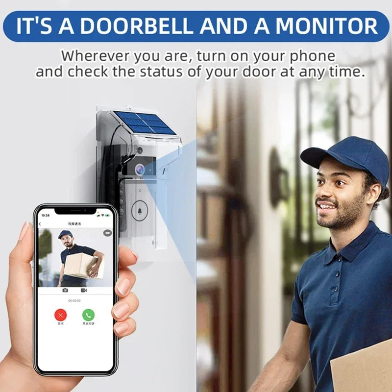 Campainha à Prova d'Água com Câmera Wifi e Carregamento Solar