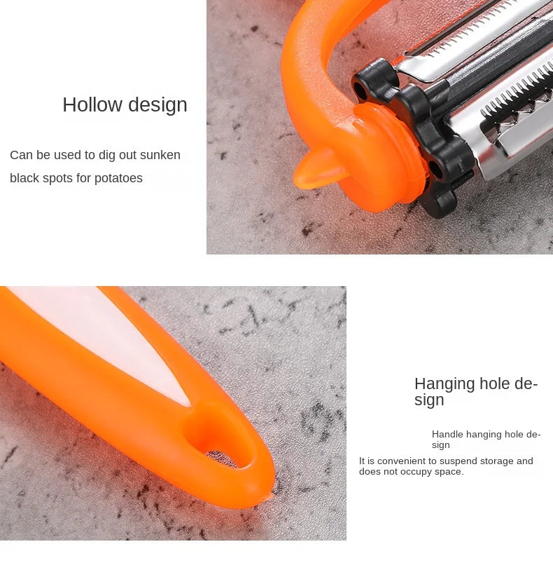 Descascador de Legumes 3 em 1: Giratório 360° com 3 Lâminas