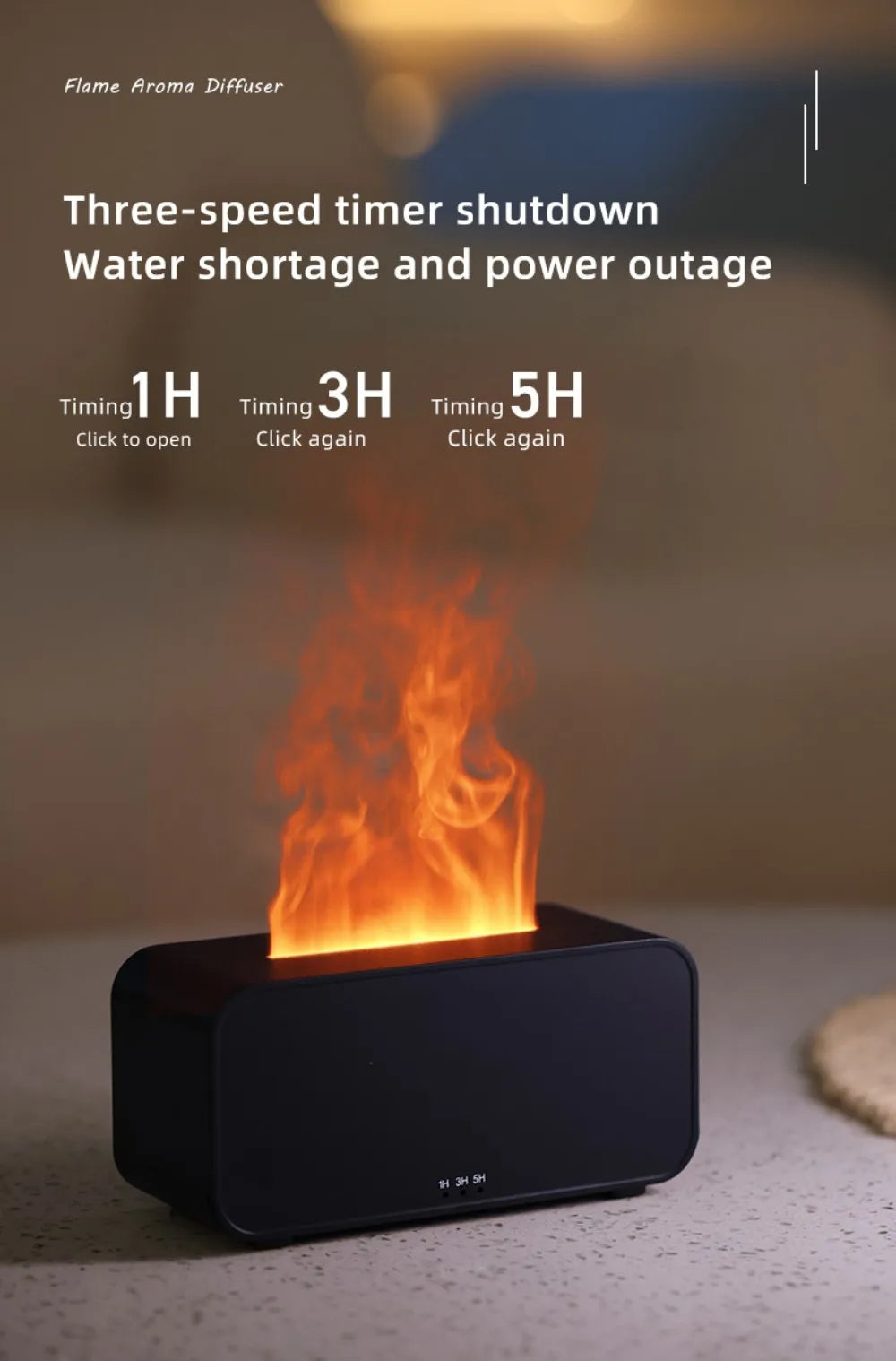 Difusor de Aromas Ultrassônico USB com Efeito Chama Colorida