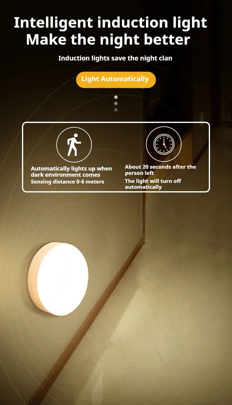 Mini Luz Noturna LED com Sensor de Movimento (Recarregável USB-C)