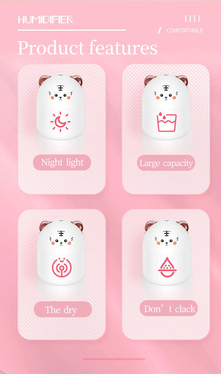 Mini Umidificador de Ar Silencioso para Quarto e Escritório