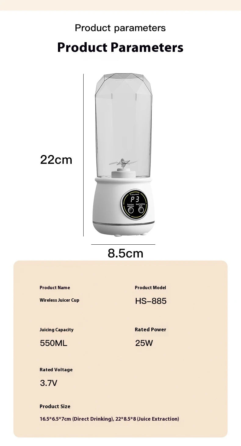 Liquidificador Portátil USB Recarregável 500ml: 3 Níveis de Potência