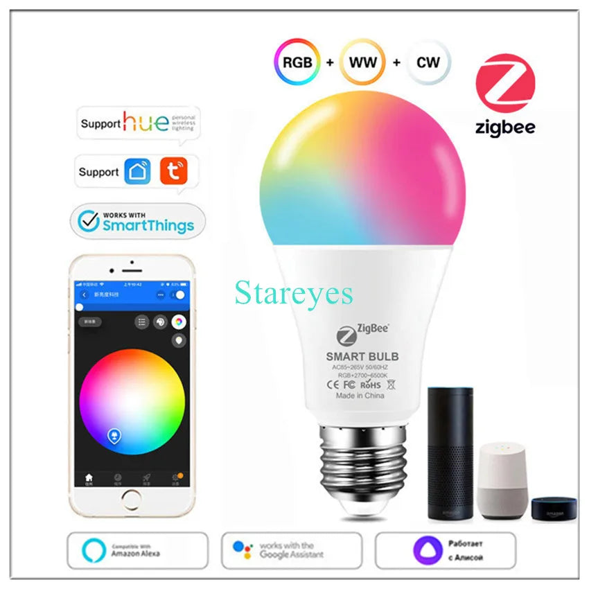 Lâmpada LED Inteligente Wifi/Zigbee RGB + CCT (E27, E14 ou GU10)