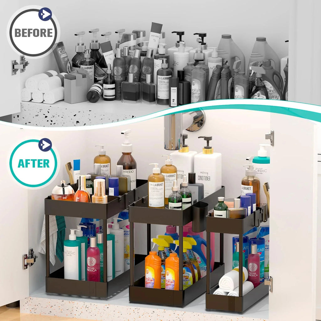 Prateleira Dupla com Cestos Deslizantes para Armário de Pia