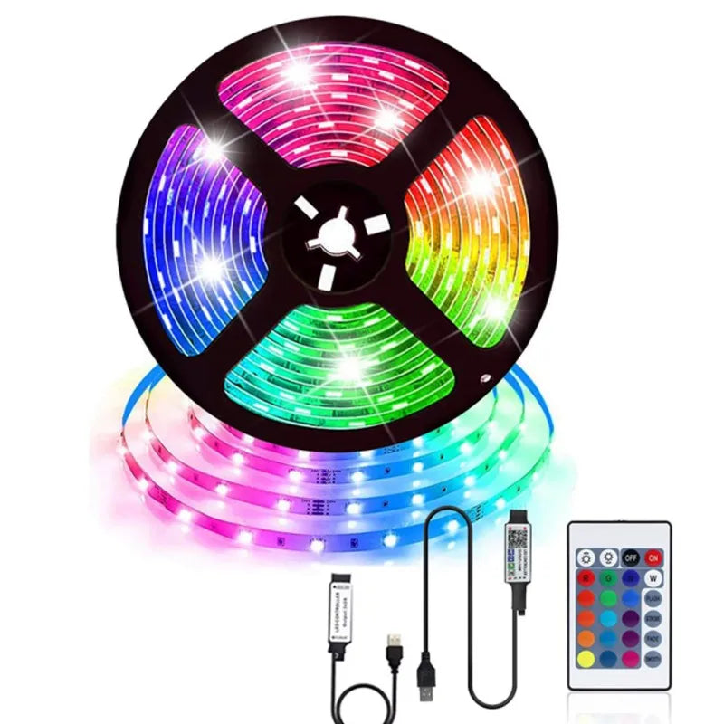 Fita LED RGB USB 5V com Sincronização de Música e Controle Remoto ou App