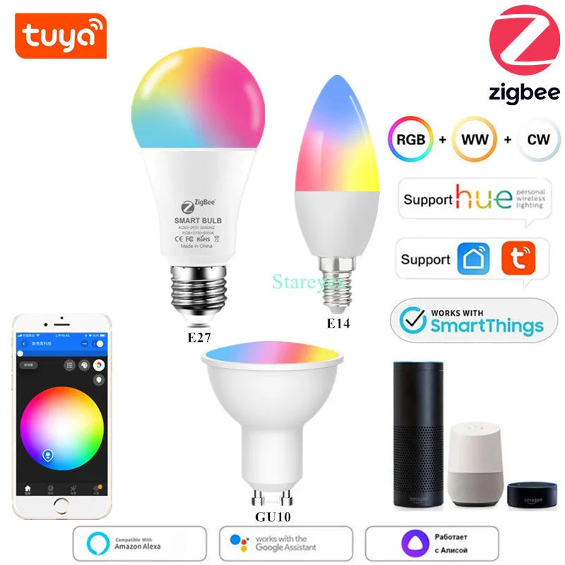 Lâmpada LED Inteligente Wifi/Zigbee RGB + CCT (E27, E14 ou GU10)