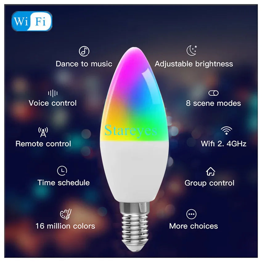 Lâmpada LED Inteligente Wifi/Zigbee RGB + CCT (E27, E14 ou GU10)