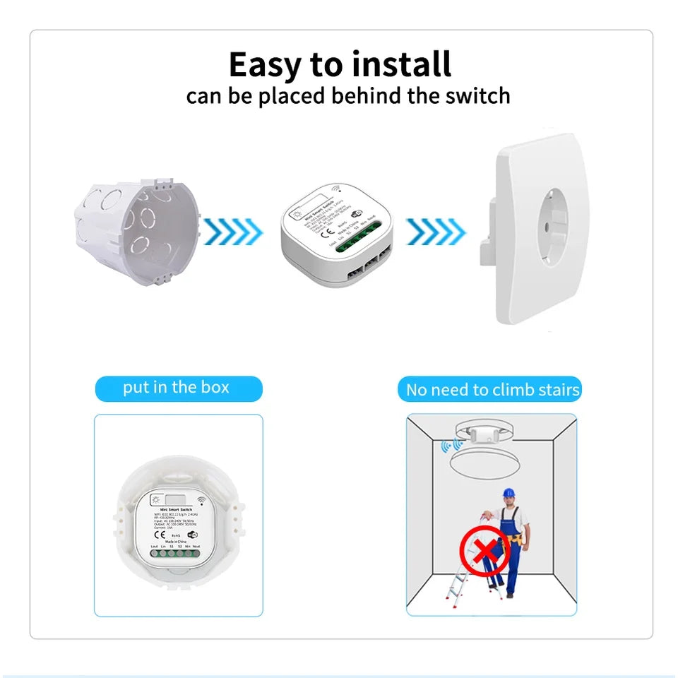 Interruptor de Parede Sem Fio RF433 com Receptor Wifi (App Tuya/Smart Life)