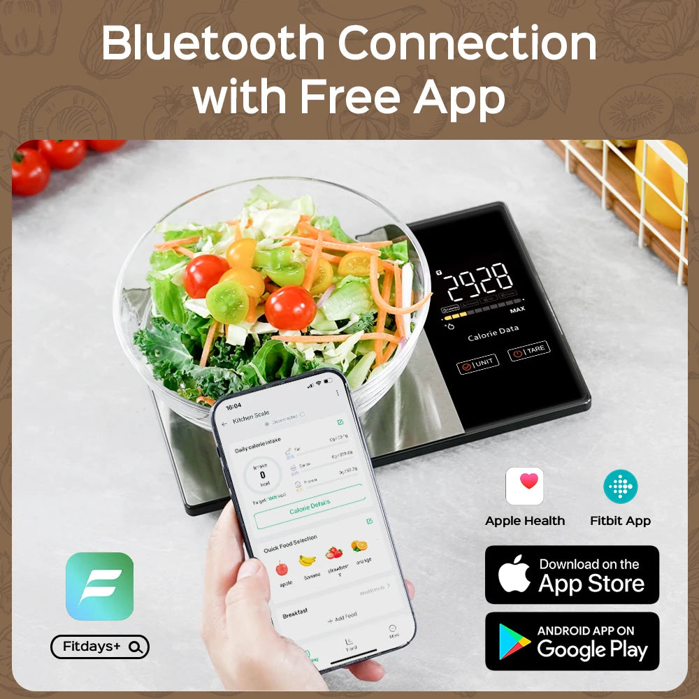 Balança Digital 5kg Aço Inox: Smart com Calculadora Nutricional