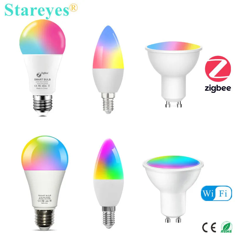 Lâmpada LED Inteligente Wifi/Zigbee RGB + CCT (E27, E14 ou GU10)