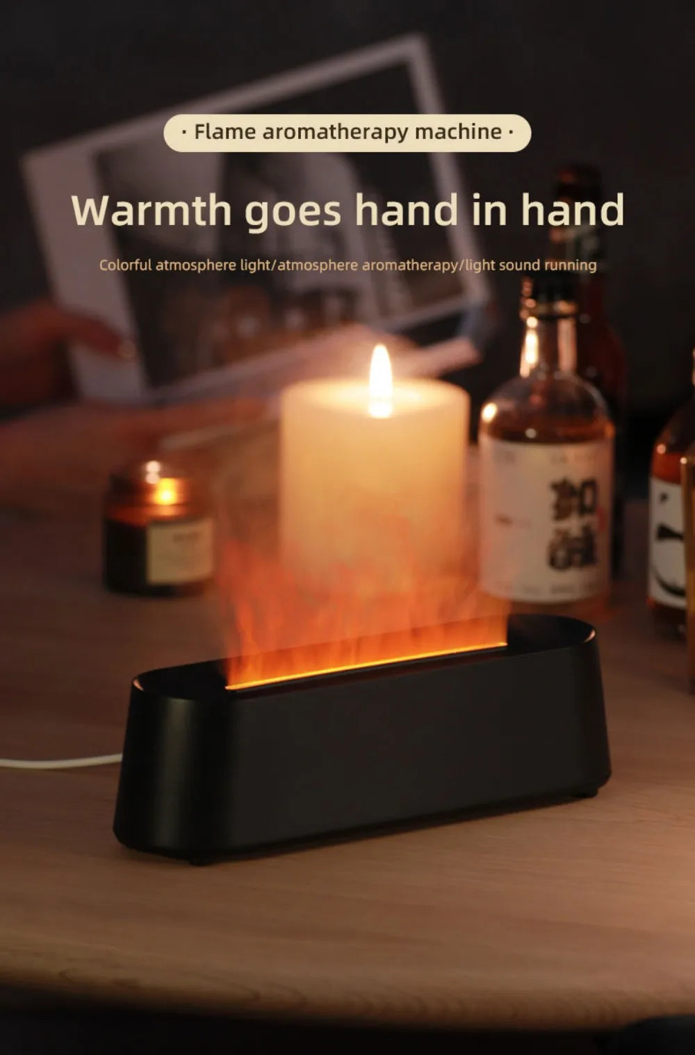 Difusor de Aromas Ultrassônico USB com Efeito Chama Colorida