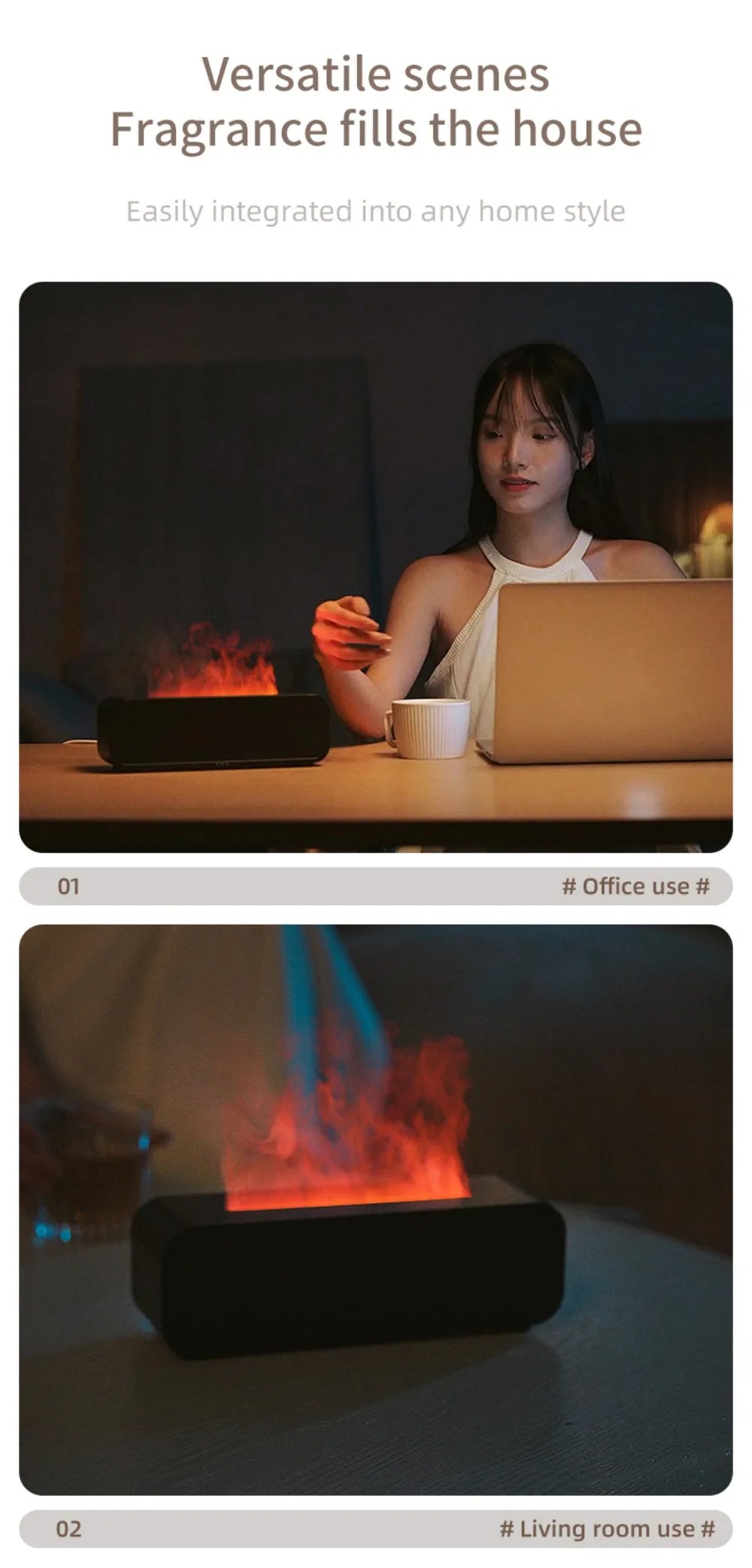 Difusor de Aromas Ultrassônico USB com Efeito Chama Colorida