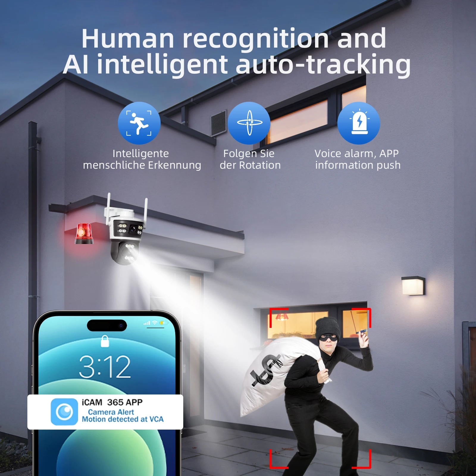 Câmera IP à Prova d'Água (IP66) com Lente Dupla e Visão Noturna Colorida