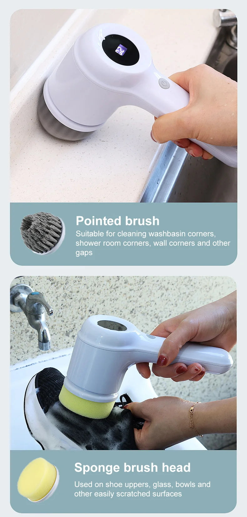 Limpador Elétrico Portátil USB com 5 Cabeças de Escova Intercambiáveis