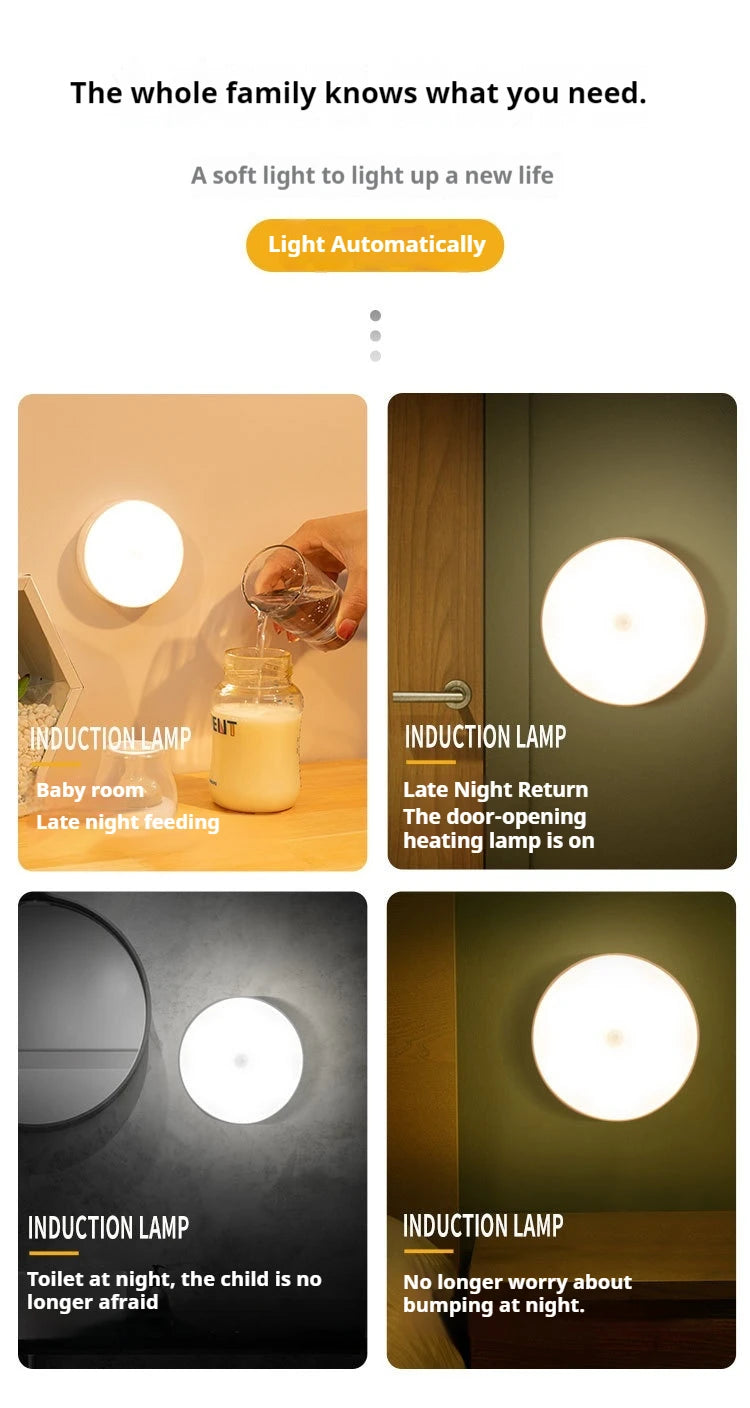 Mini Luz Noturna LED com Sensor de Movimento (Recarregável USB-C)