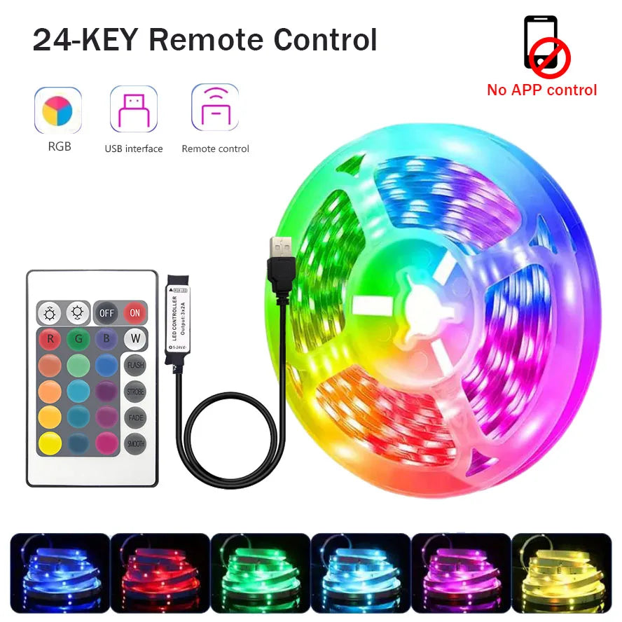 Fita LED RGB USB 5V com Controle via App para Decoração de Quarto