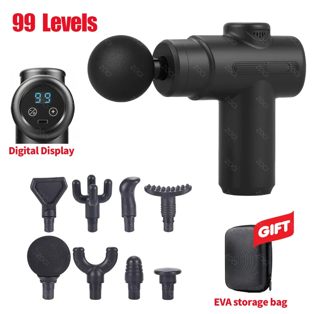 Massageador Elétrico Fascia Gun Recarregável com Display Digital