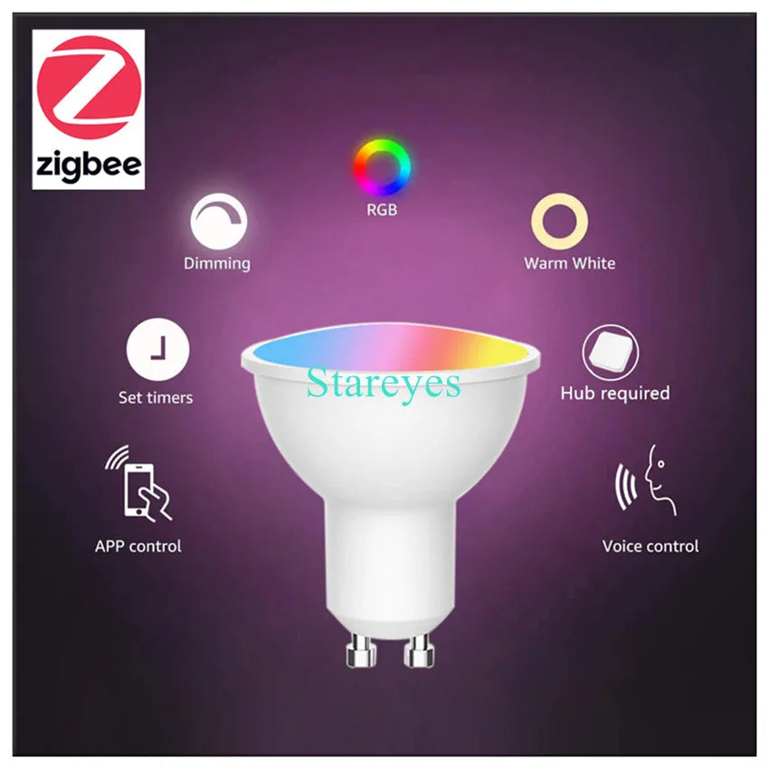 Lâmpada LED Inteligente Wifi/Zigbee RGB + CCT (E27, E14 ou GU10)