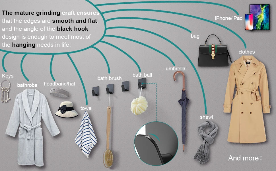 Kit 2/4 Unidades Gancho Adesivo de Parede em Aço Inox 304 (Sem Furos)