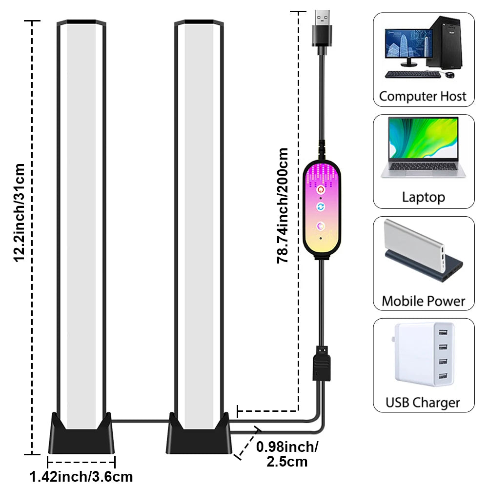Kit 2 Barras de Luz LED RGB com Sensor de Som Rítmico (USB)