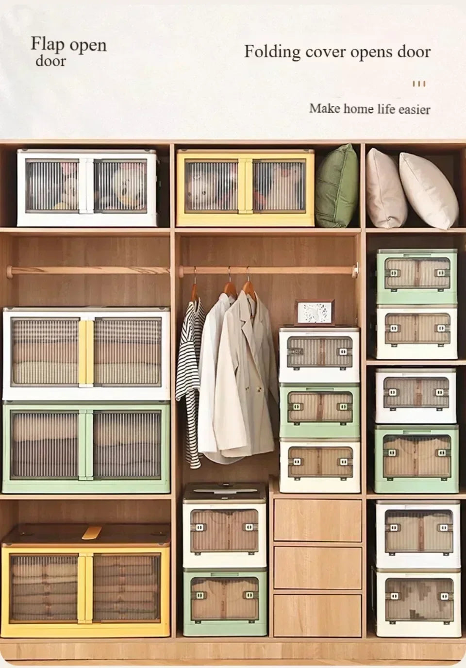 Baú Organizador Empilhável com Portas Frontais e Rodas