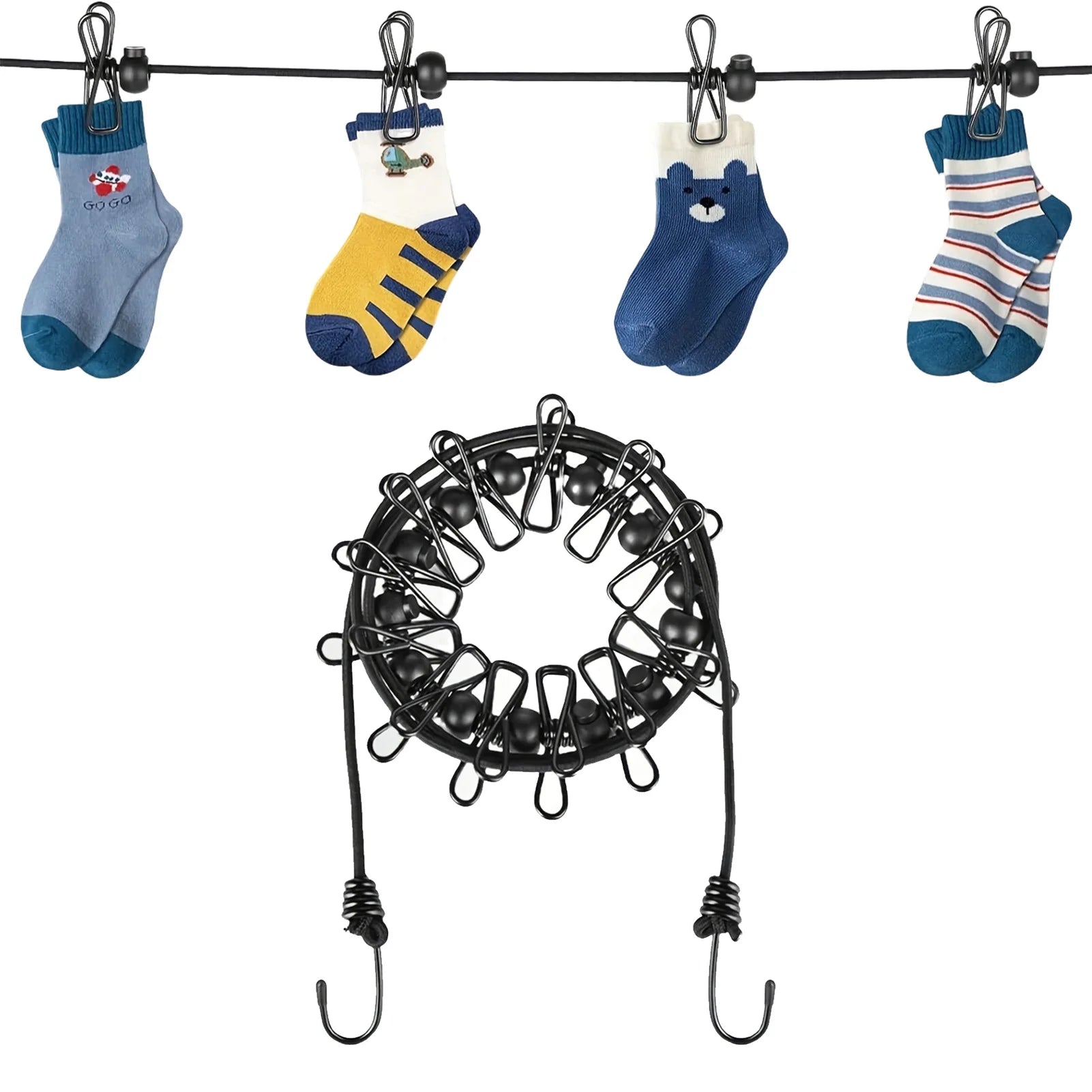 Varal Portátil de Viagem com 12 Pregadores (Retrátil 1.8m)