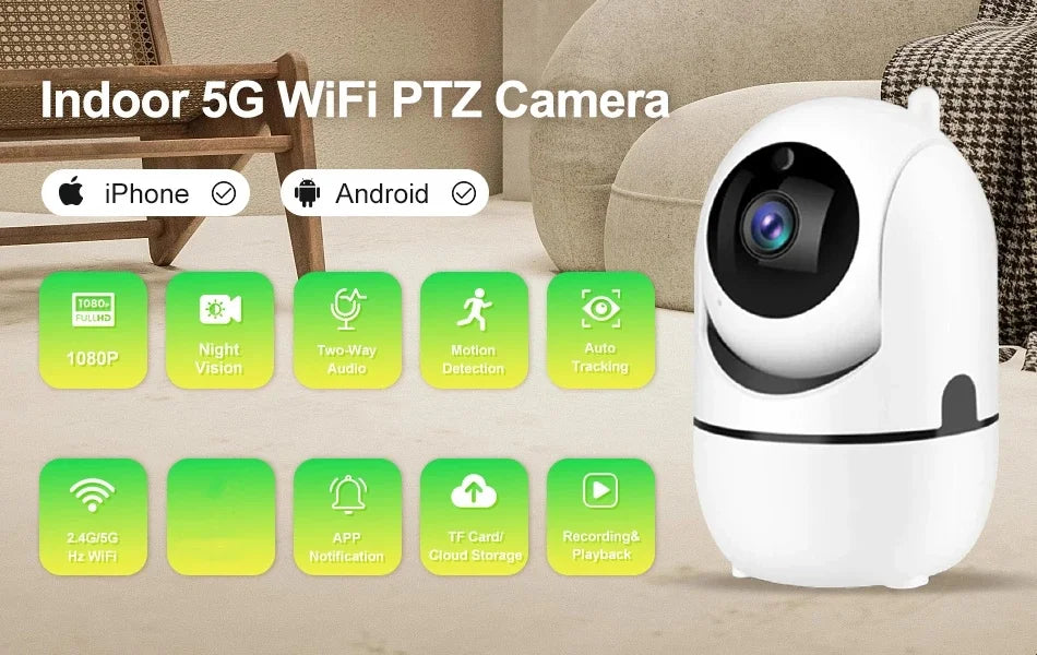 Câmera de Segurança Interna Wifi com Rastreamento Automático (2.4G e 5G)