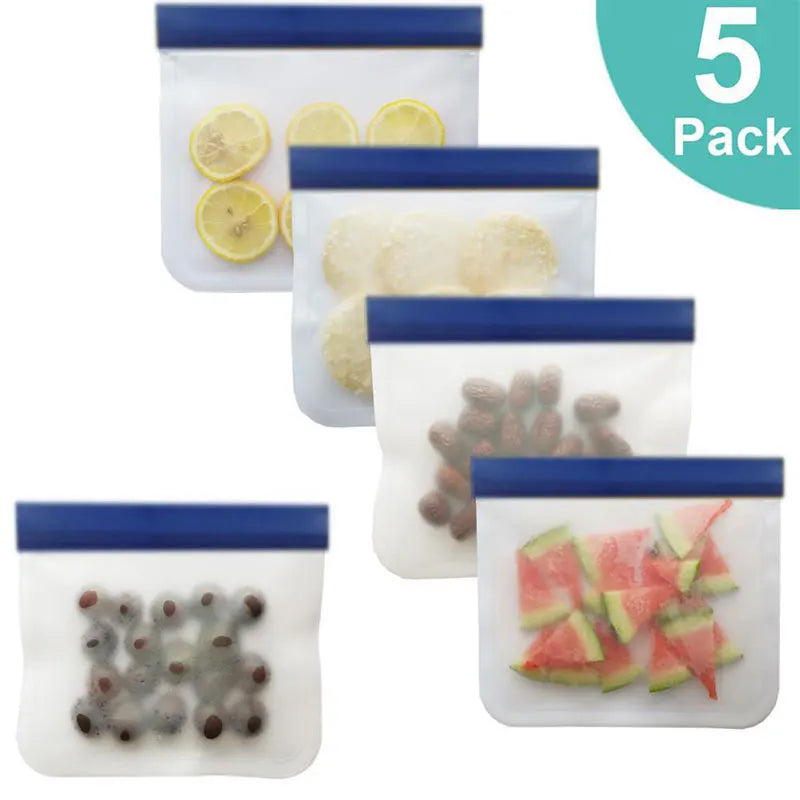 Kit (3-12) Sacos Ziplock Reutilizáveis (PEVA): Para Freezer e Alimentos