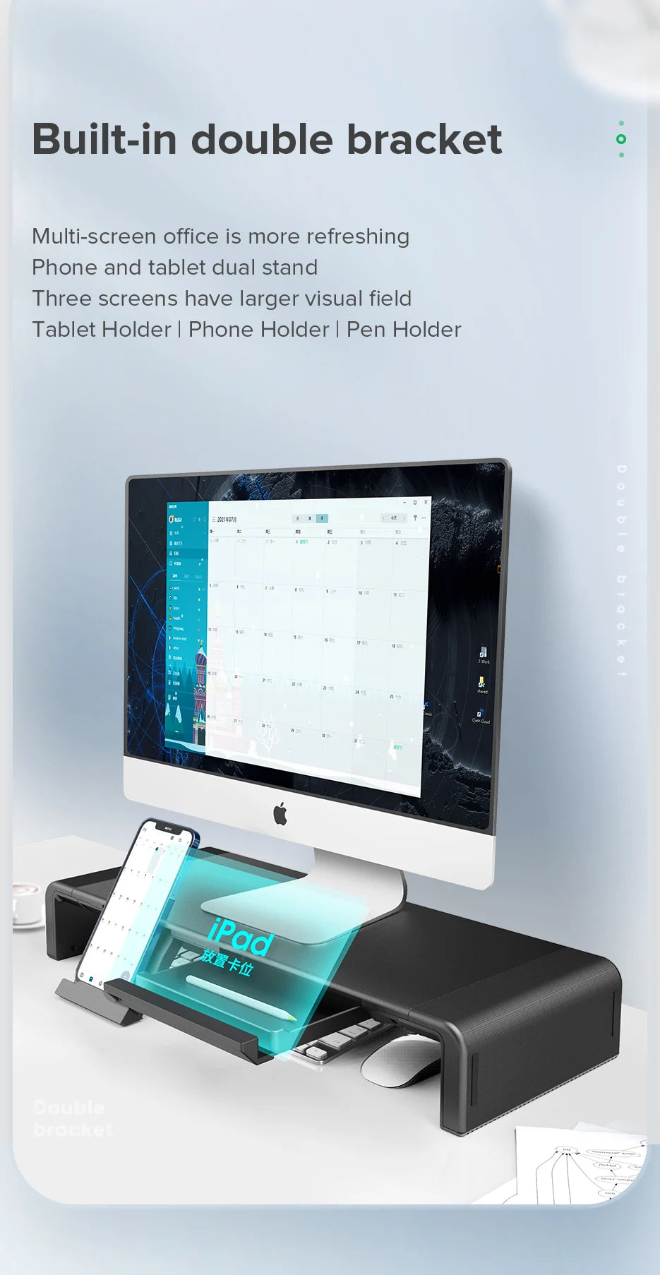 Suporte Ergonômico para Monitor e Notebook (Base de Mesa)