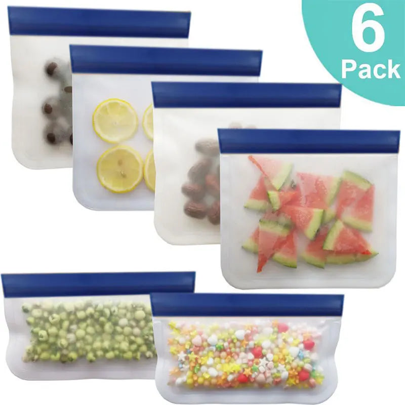 Kit (3-12) Sacos Ziplock Reutilizáveis (PEVA): Para Freezer e Alimentos
