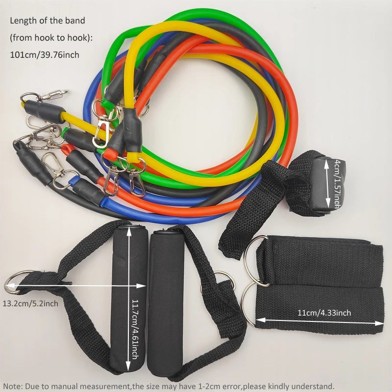 Kit Elásticos Extensores 11 Peças para Treino em Casa (Até 100LB)