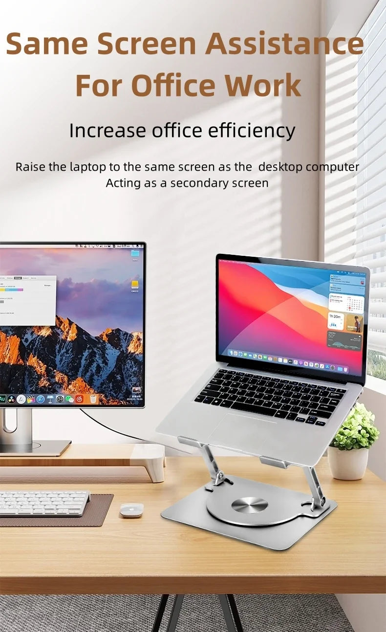 Suporte Ajustável para Notebook com Base Giratória 360° (Alumínio)