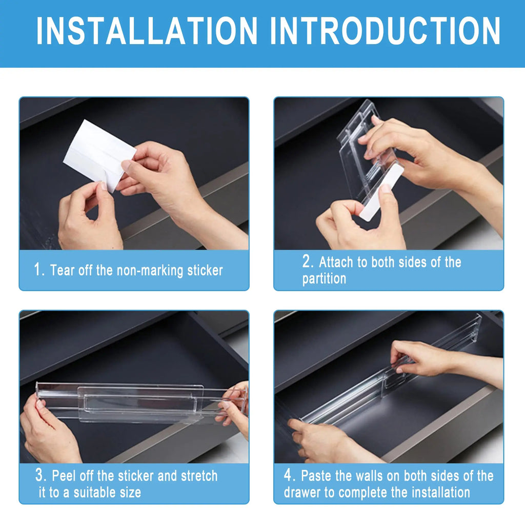 Kit com 4 Divisórias de Gaveta Expansíveis e Ajustáveis (27.5 a 52cm)